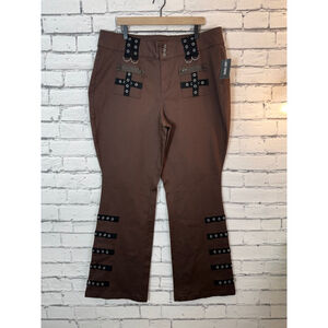 Hot Topic Goth Pants Brown & Black Grommet Strap Flared Pants Size 20 Punk NWT